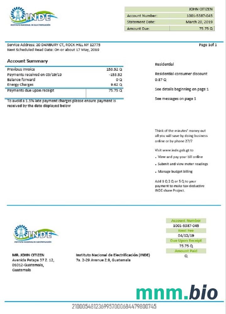 Gwatemala INDE Instituto Nacional de Electrificación elektryczność rachunek za media